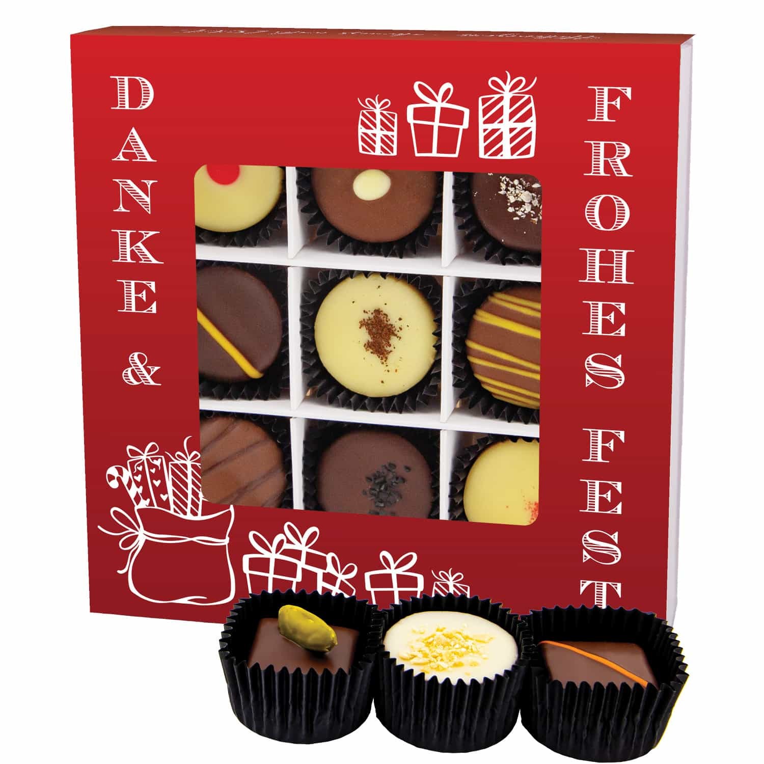 Pralinen Geschenk Weihnachten - mit & ohne Alkohol "Danke & Frohes Fest" - Hallingers Genuss Manufaktur