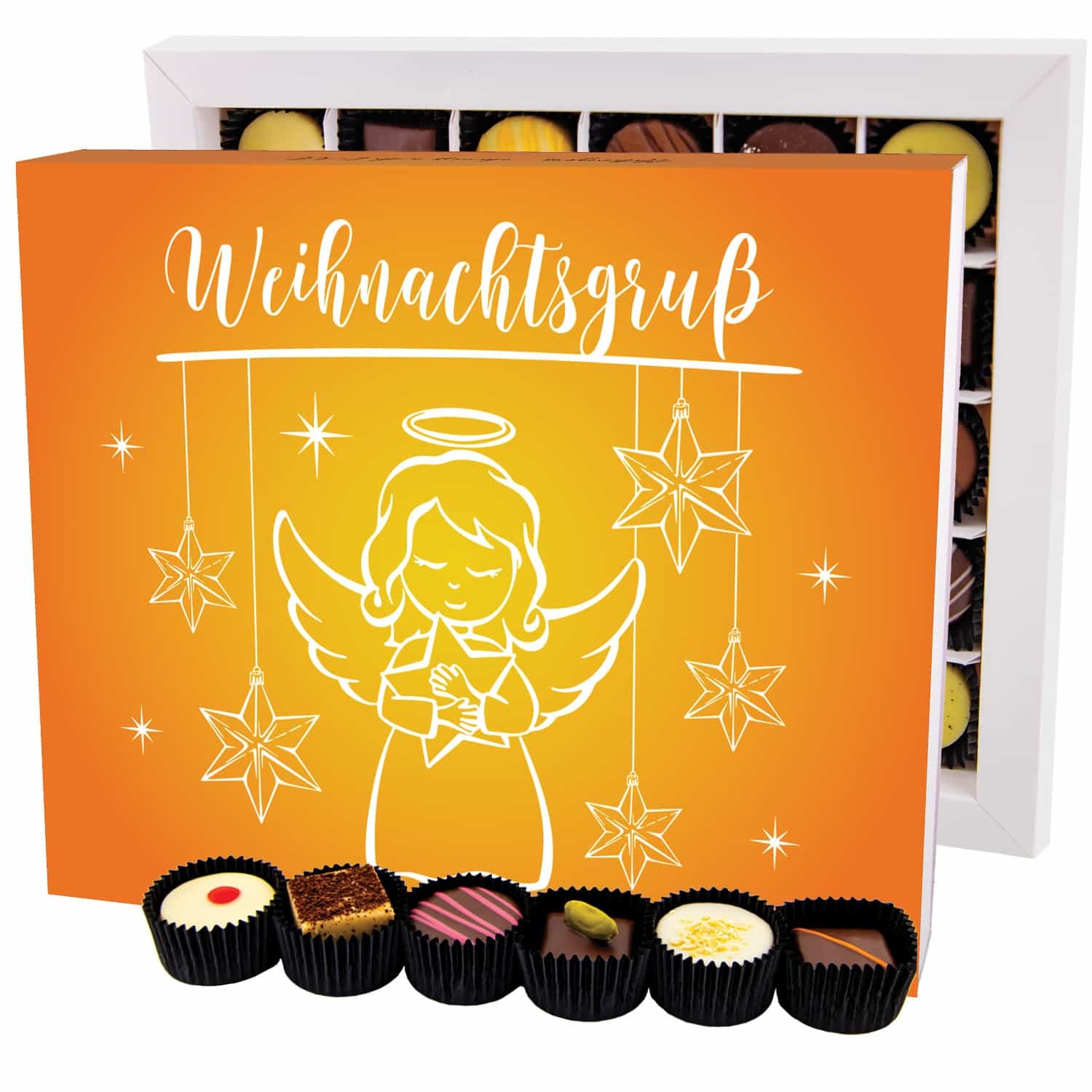 Pralinen Geschenk Weihnachten – ohne Alkohol, handgemacht aus Premium Edelkakao, edle Geschenkdose "Weihnachtsgruß XXL", Geschenkidee für Frauen & Män