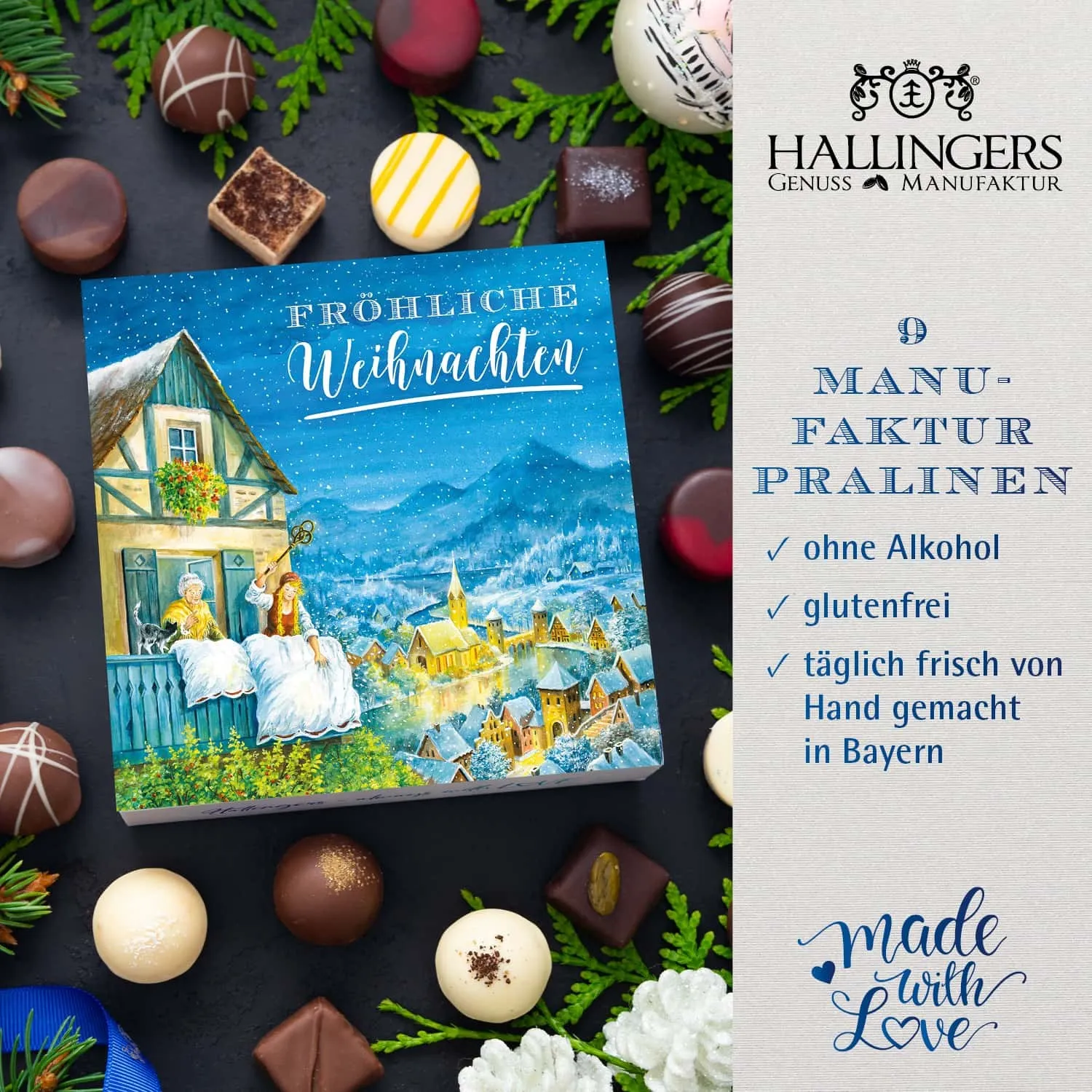PRALINEN GESCHENKBOX OHNE ALKOHOL - Edle handgemachte Pralinen aus feinstem Confiserie-Edelkakao, stilvoll verpackt in einer hochwertigen L-Geschenkbox. Exklusiver Schokoladengenuss für besondere Anlässe & genussvolle Momente