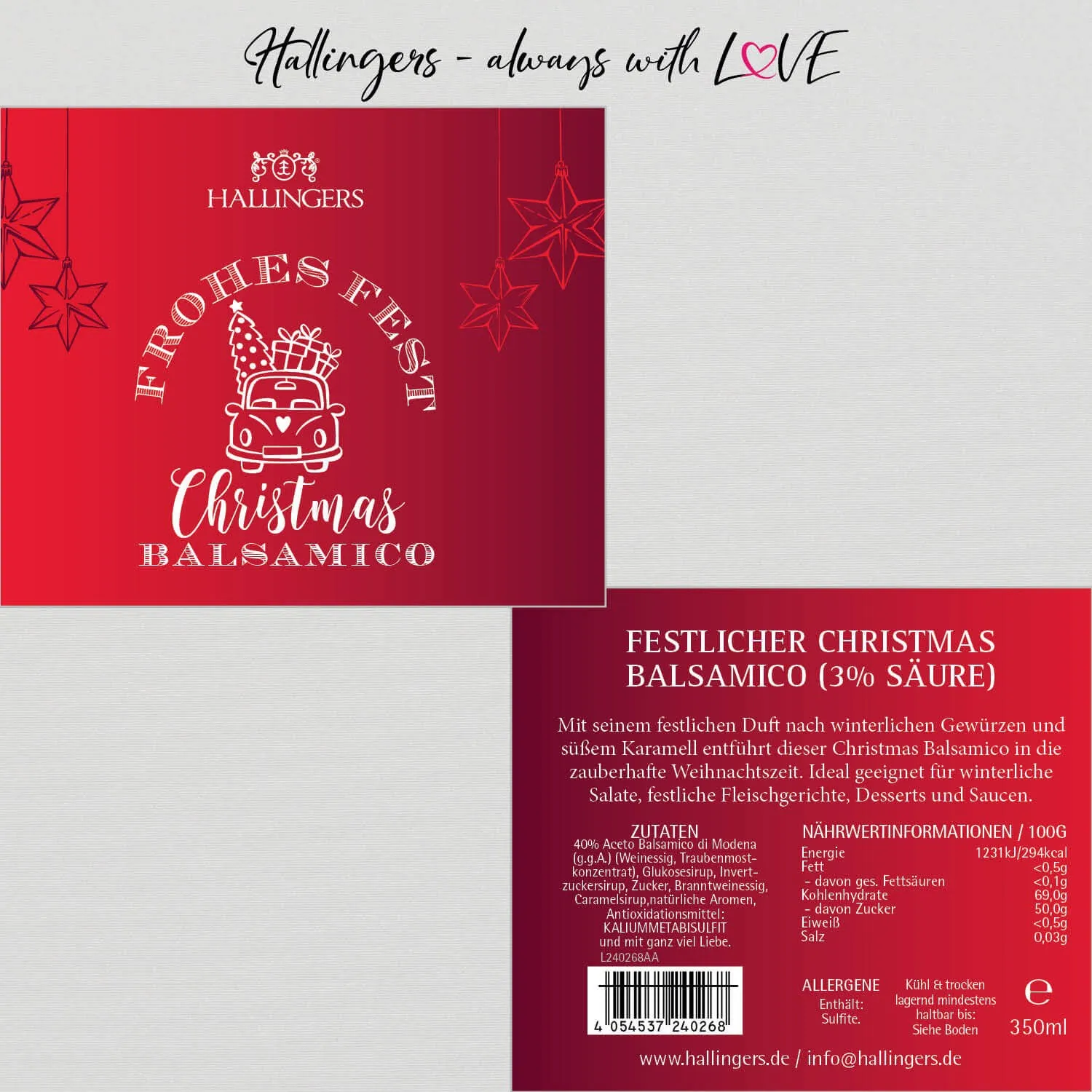 Christmas Balsamico Frohes Fest 3% Säure (Balsam-Essig)