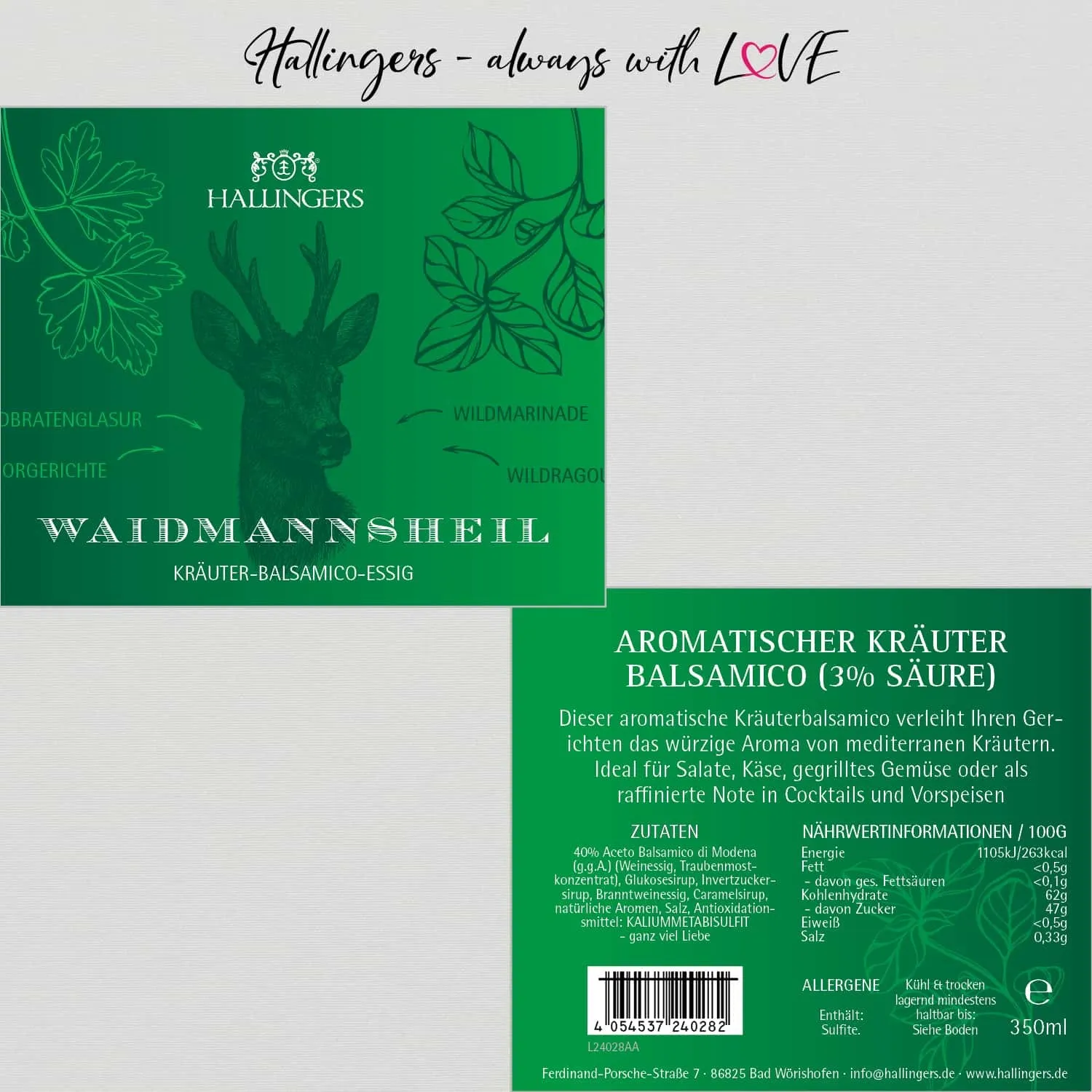 Waidmannsheil (3% SäureKräuter-Balsamico) - Gourmet-Essig, in Geschenk-Flasche