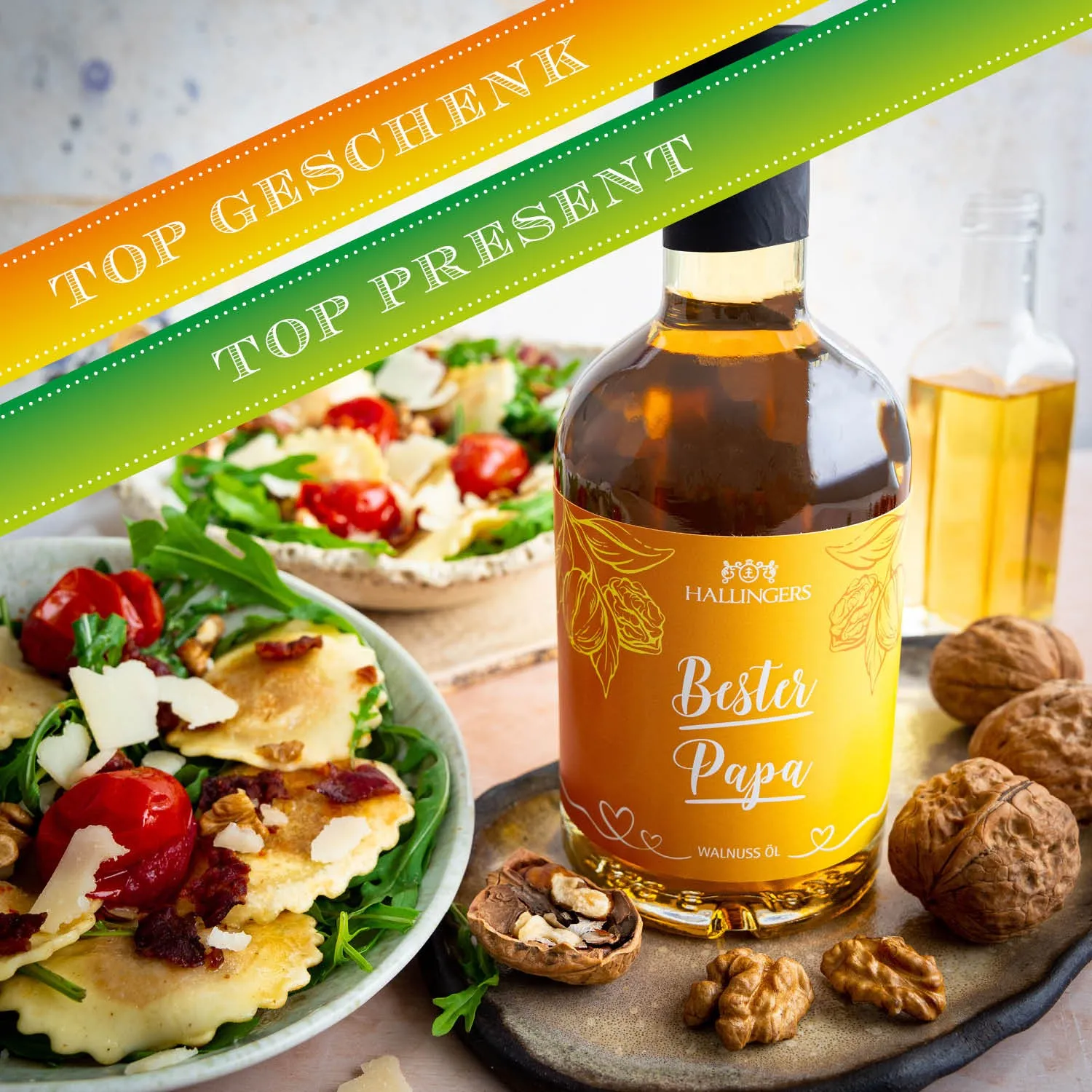 Hochwertiges Nussöl aus kaltgepressten Walnüssen.