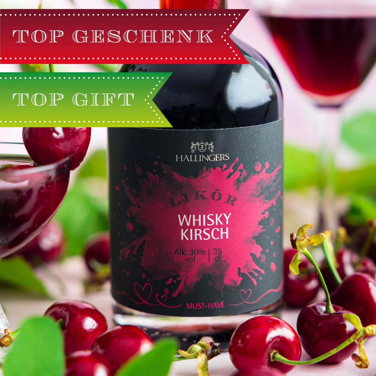 Raffinierter Kirsch-Whiskylikör, perfekt on-the-rocks!