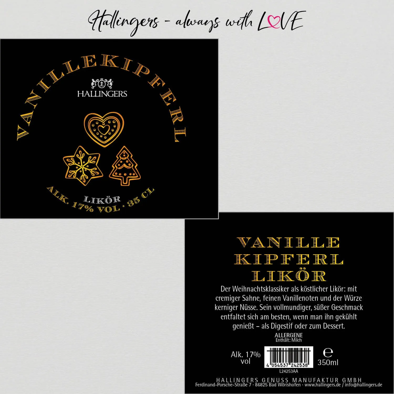 Vanillekipferl, Sahne-Likör 17% vol. (Sahnelikör)