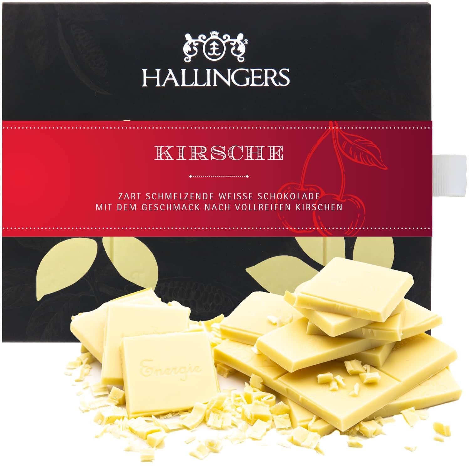 Schokoladen Geschenk - Tafel Weiße Edel-Kakao mit Kirsche - handmade ohne Alkohol, edle Geschenkverpackung "Kirsche", genussvolle Geschenkidee (90g) -