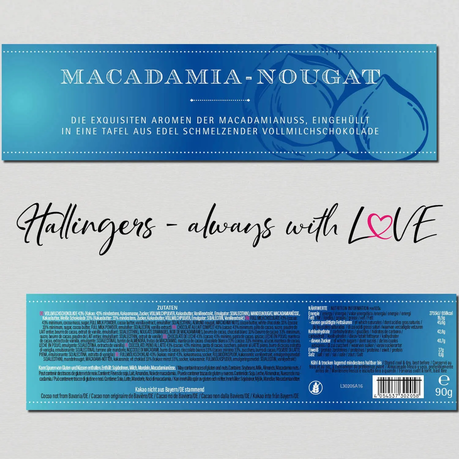 Macadamia-Nougat (Schokoladentafel, Vollmilch)