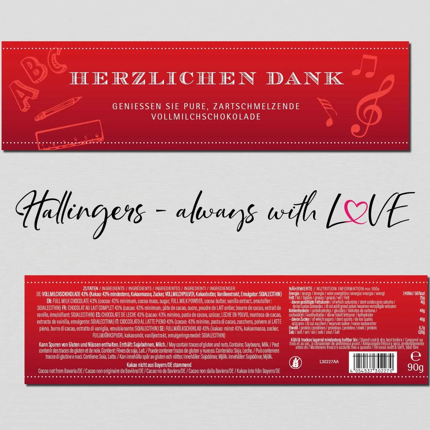 Herzlichen Dank Schule (Schokoladentafel, Vollmilch)