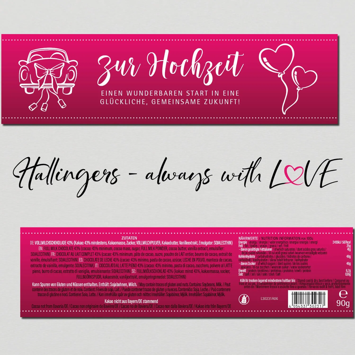 Zur Hochzeit Pink (Schokoladentafel, Vollmilch)