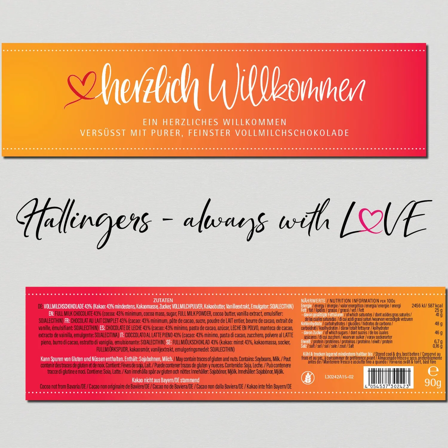 10x Herzlich Willkommen (Schokoladentafel, Vollmilch)