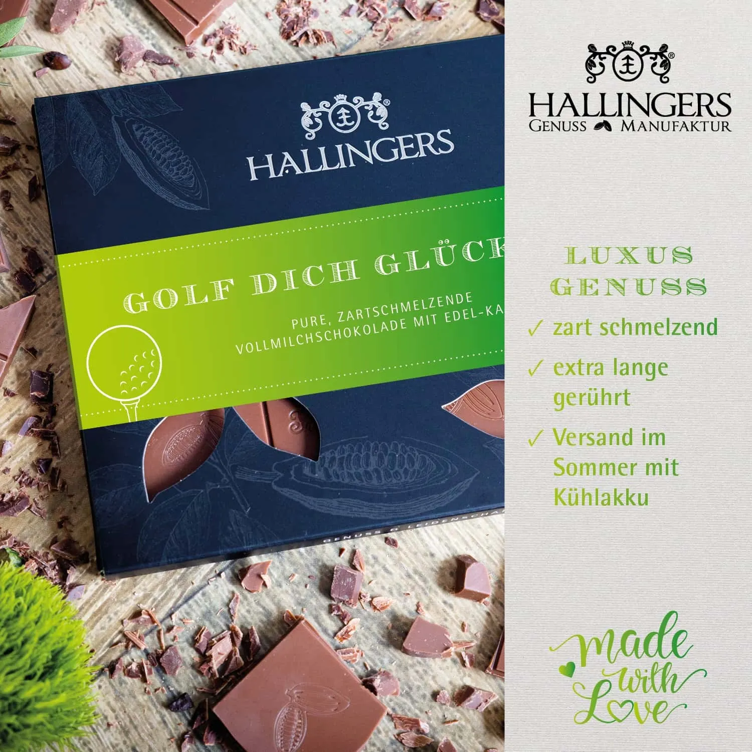 HANDWERK STATT MASSENWARE - Edition \Golf dich glücklich\: Während andere auf niedrige Kosten & hohe Stückzahlen setzen, überzeugt echte Premium-Schokolade durch Geschmackstiefe, Qualität & ein Genusserlebnis mit bleibendem Eindruck