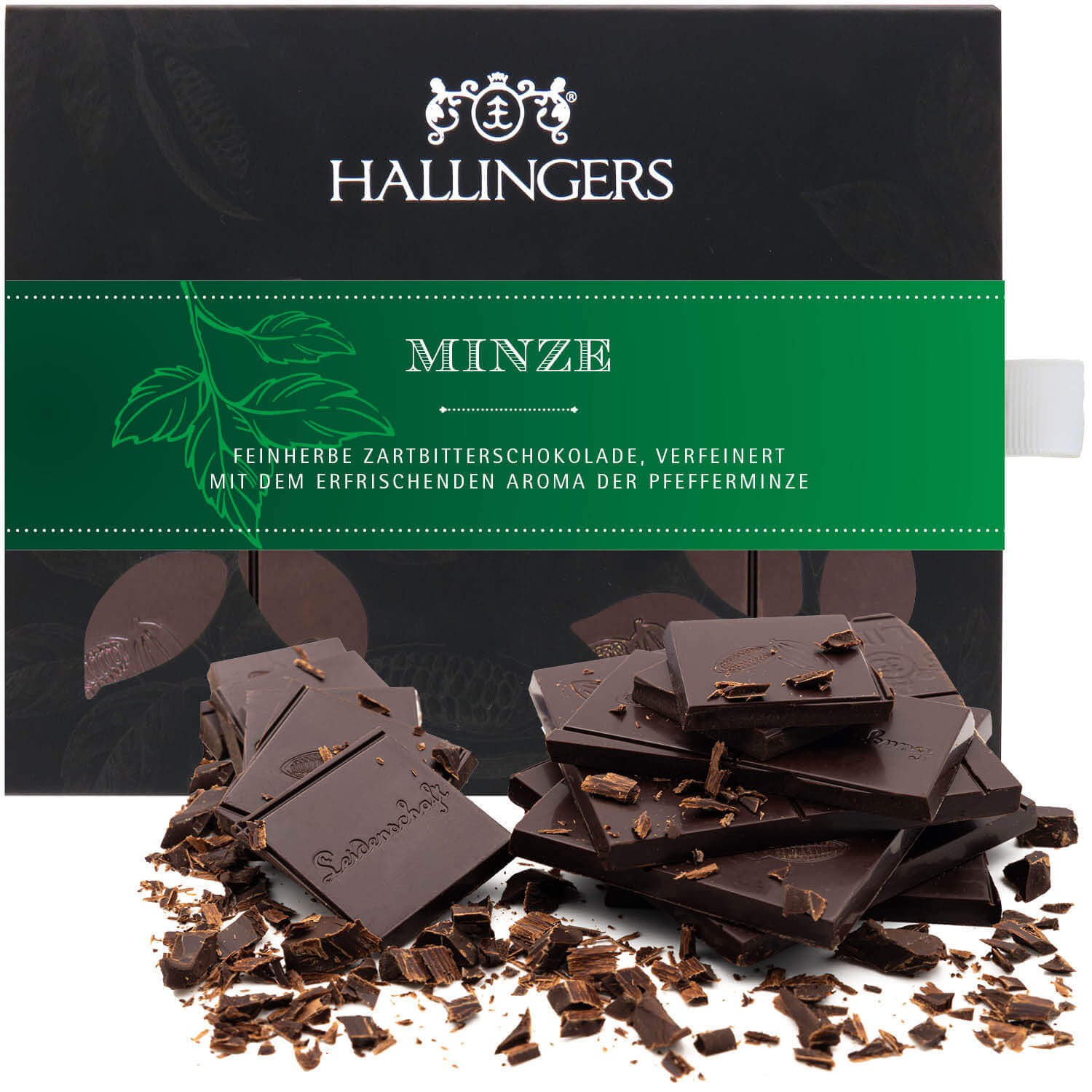 Schokoladen Geschenk - Tafel Vegane Schokolade Zartbitter-Edelkakao mit Minze - handmade ohne Alkohol, edle Geschenkverpackung "Minze", genussvolle Ge