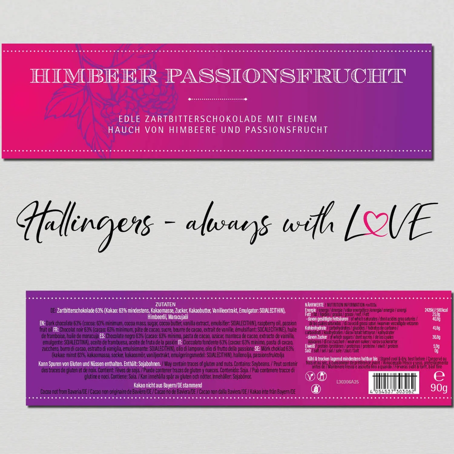 Himbeer-Passionsfrucht (Schokoladentafel, Zartbitter)