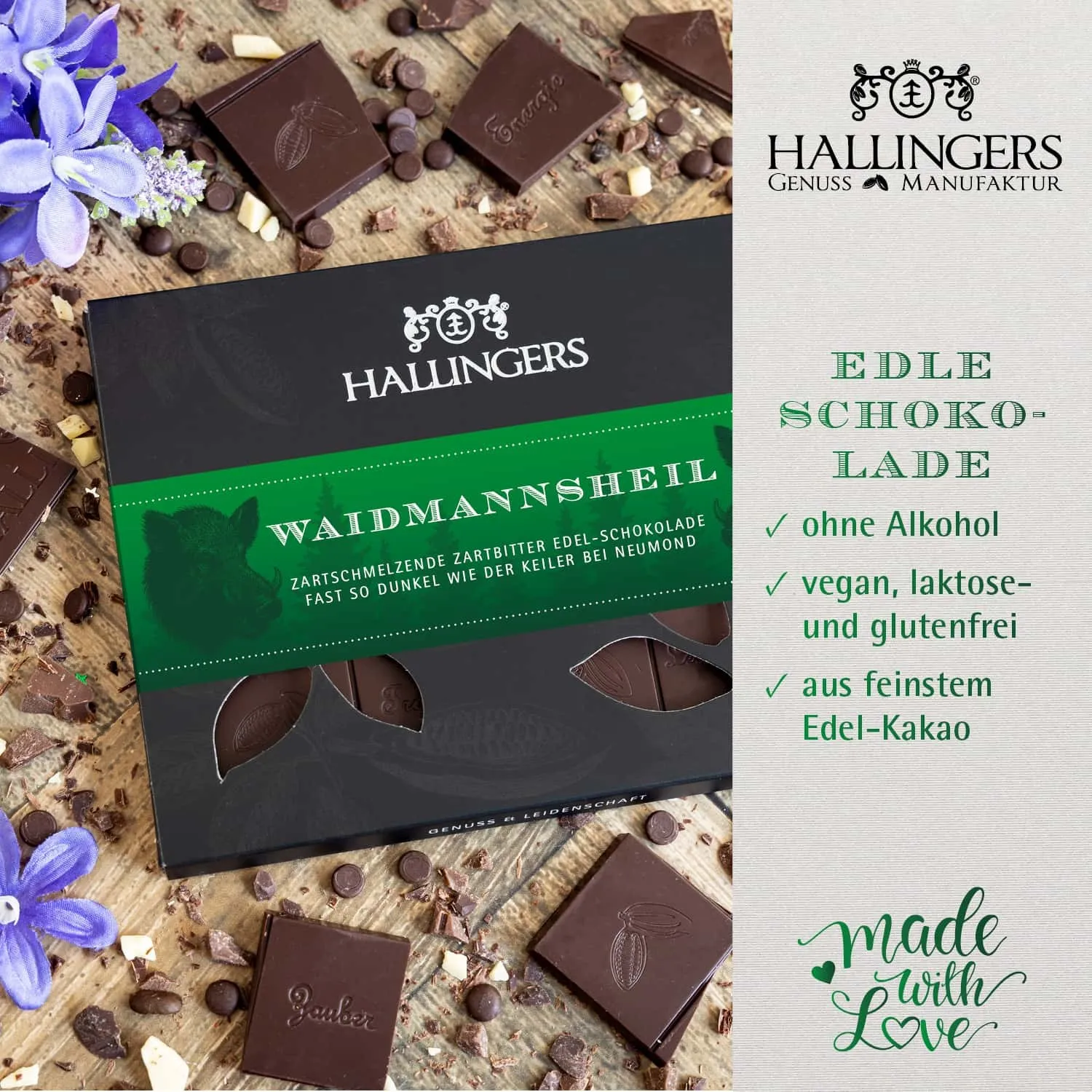 VEGANE SCHOKOLADE OHNE ALKOHOL - Edle Tafel aus handgeschöpftem Confiserie-Edelkakao, veganer Schokoladengenuss und stilvoll verpackt im hochwertigen Karton. Die besondere Geschenkidee für Genießer & süße Genussmomente