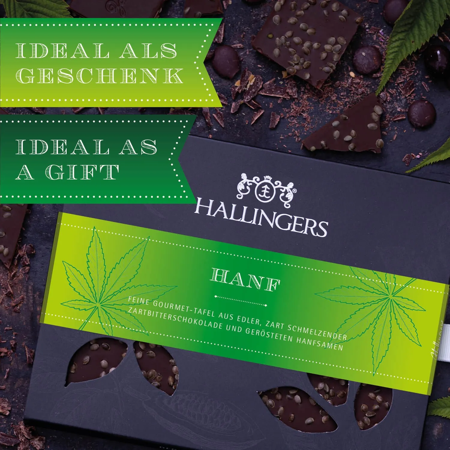 Zartbitterschokolade mit gerösteten Hanfsamen aus nachhaltigem Anbau!