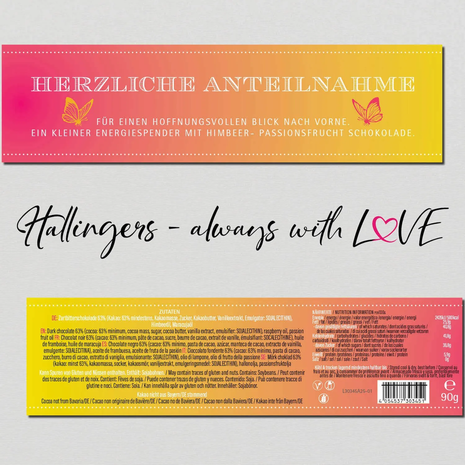 10x Herzliche Anteilnahme (Schokoladentafel, Zartbitter)