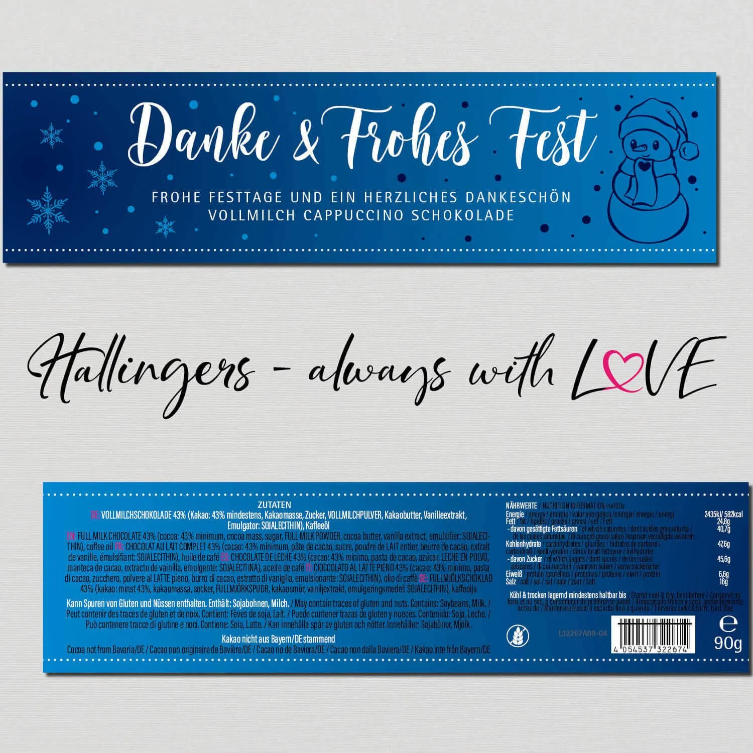 Danke & Frohes Fest (Schokoladentafel, Vollmilch)