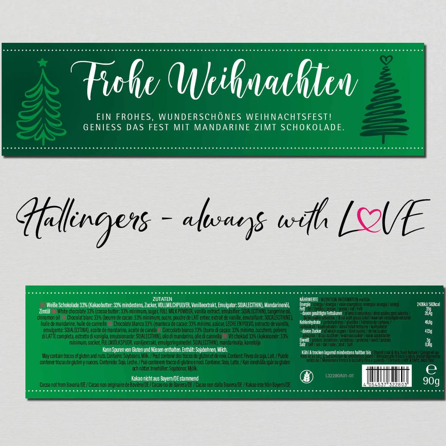 Frohe Weihnachten (Schokoladentafel, weiß)