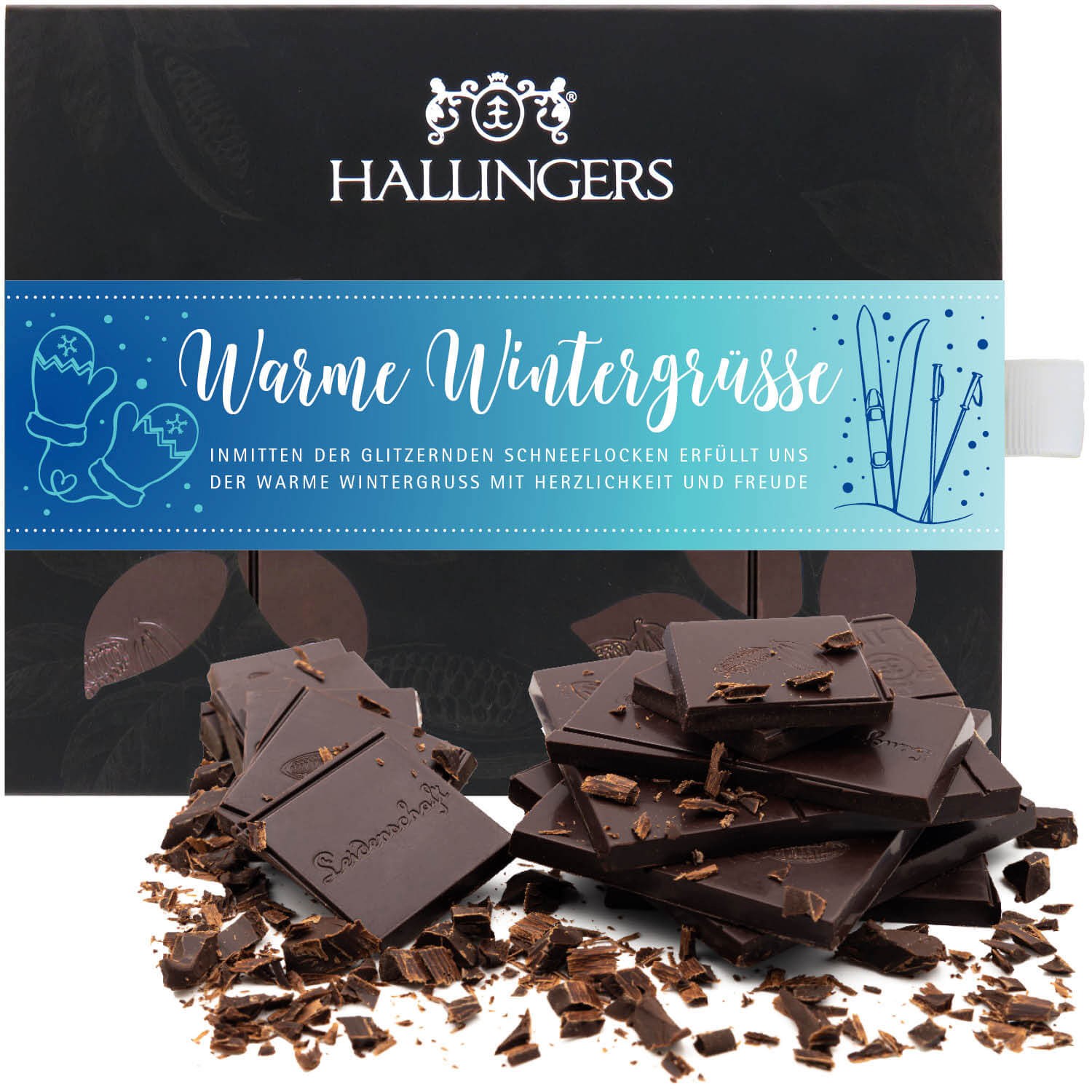 Vegane Schokolade Geschenk Weihnachten - handmade ohne Alkohol "Warme Wintergrüße X Mas" - Hallingers Genuss Manufaktur