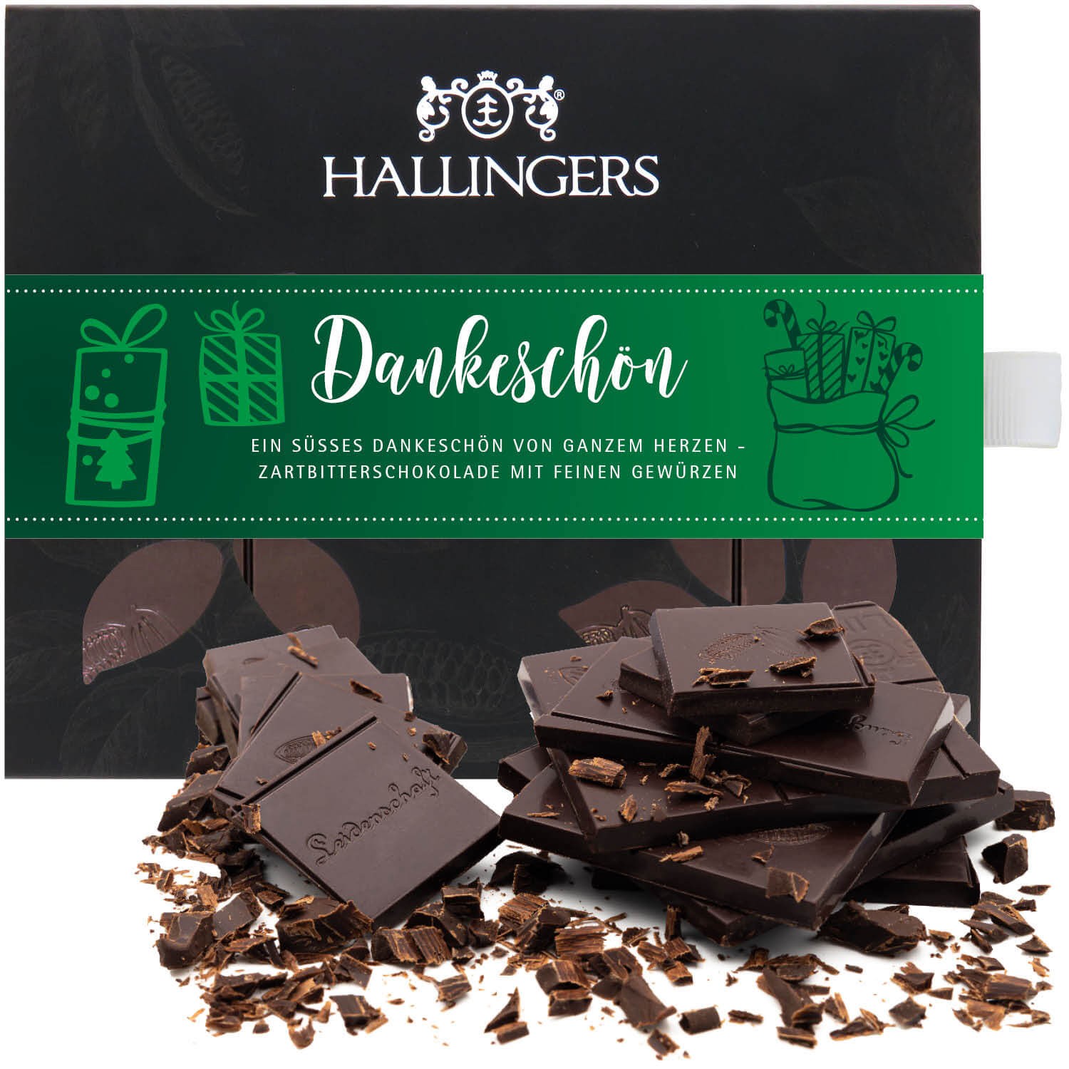 Vegane Schokolade Geschenk Weihnachten - handmade ohne Alkohol "Dankeschön X Mas" - Hallingers Genuss Manufaktur
