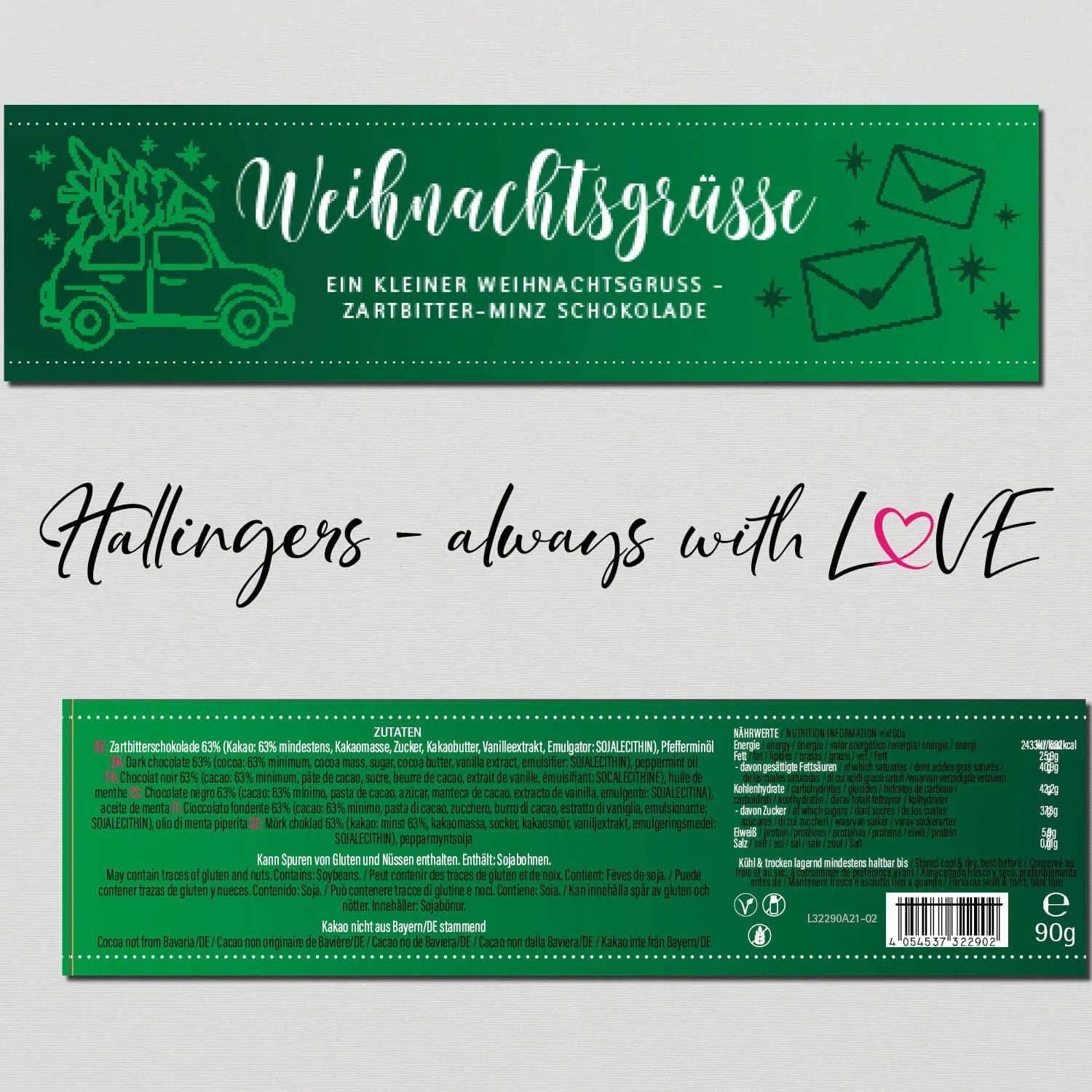 Weihnachtsgrüße (Schokoladentafel, Zartbitter)