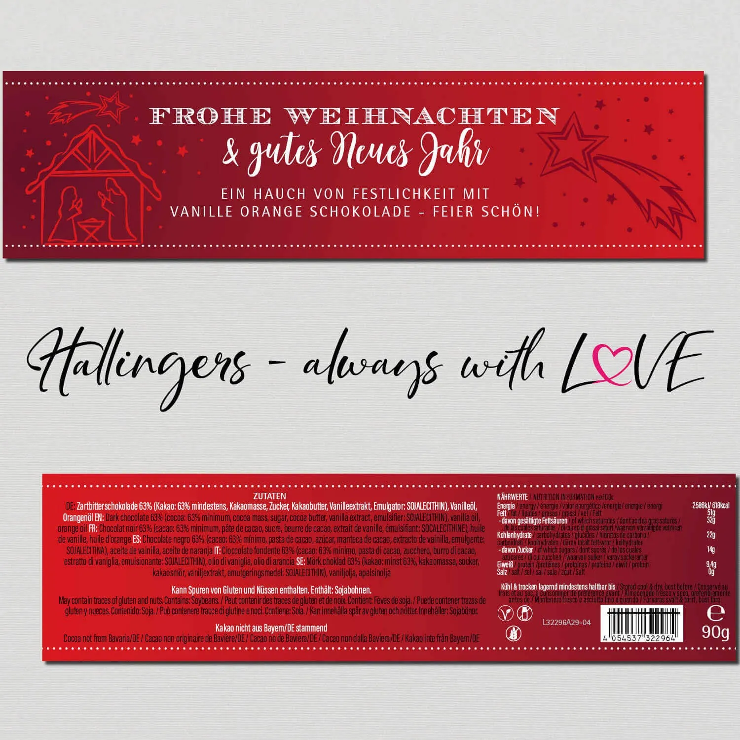 Frohe Weihnachten & Gutes Neues Jahr (Schokoladentafel, Zartbitter)