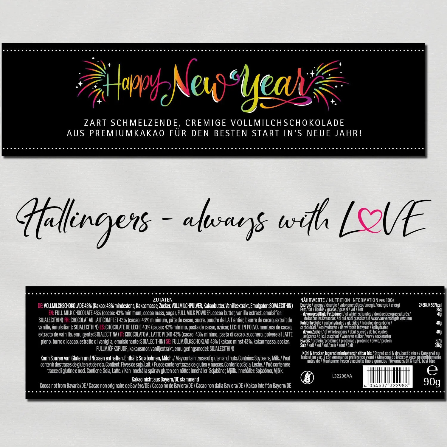 10x Happy New Year Color (Schokoladentafel, Vollmilch)