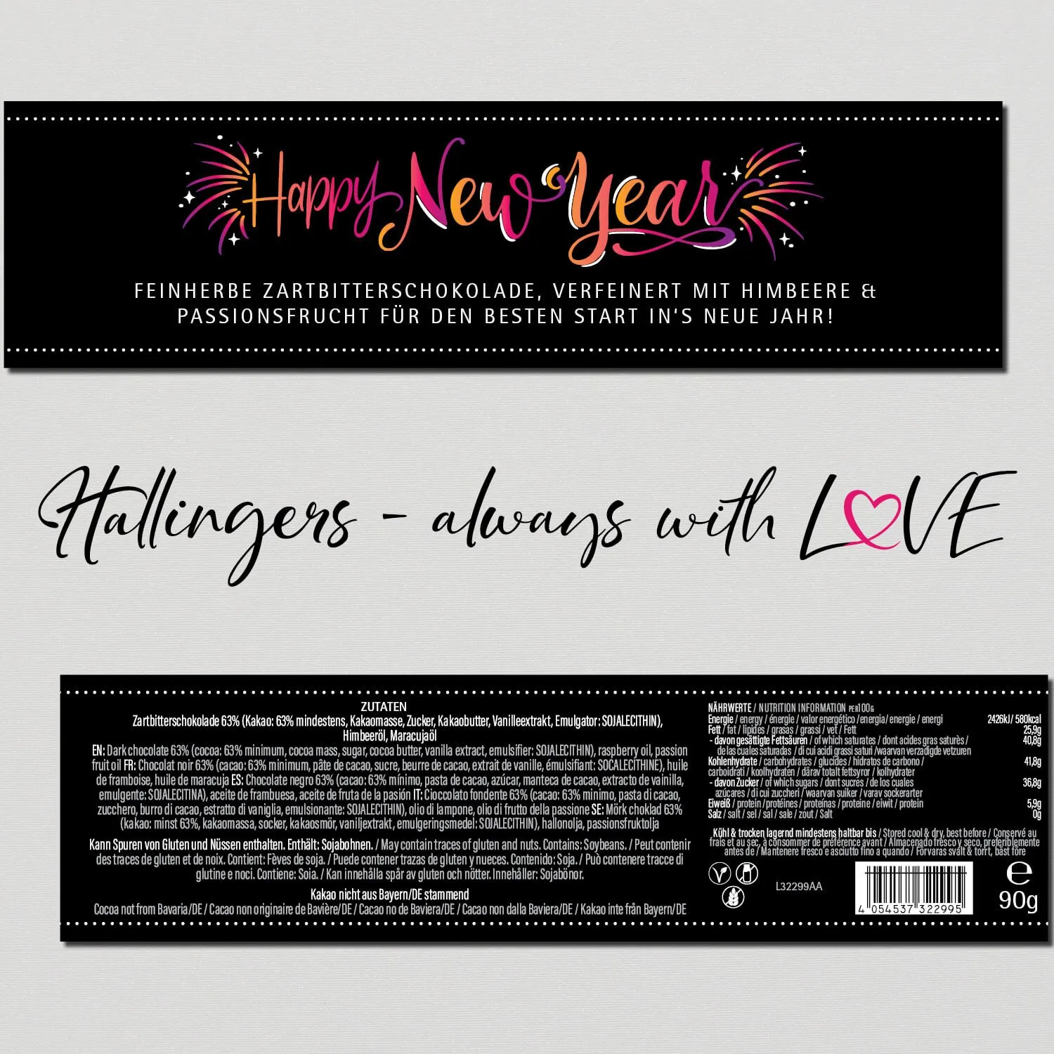 Happy New Year Pink (Schokoladentafel, Zartbitter)