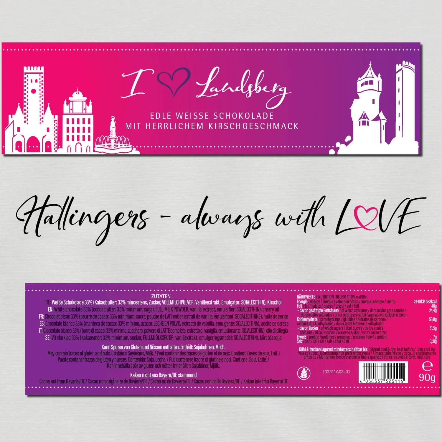 I love Landsberg - Weiss, Kirsche (Schokoladentafel, weiß)