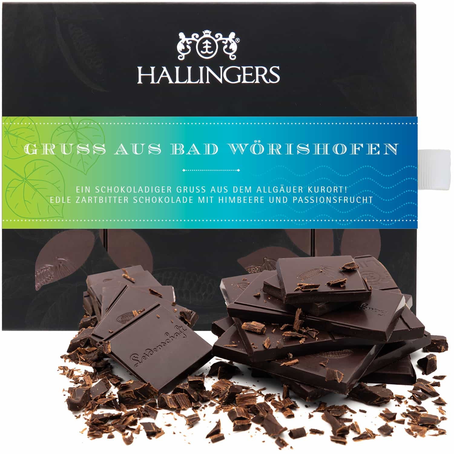 Schokoladen Geschenk - Tafel Vegane Schokolade Zartbitter-Edelkakao Himbeere & Maracuja - handmade ohne Alkohol, edle Geschenkverpackung "Gruß aus Bad