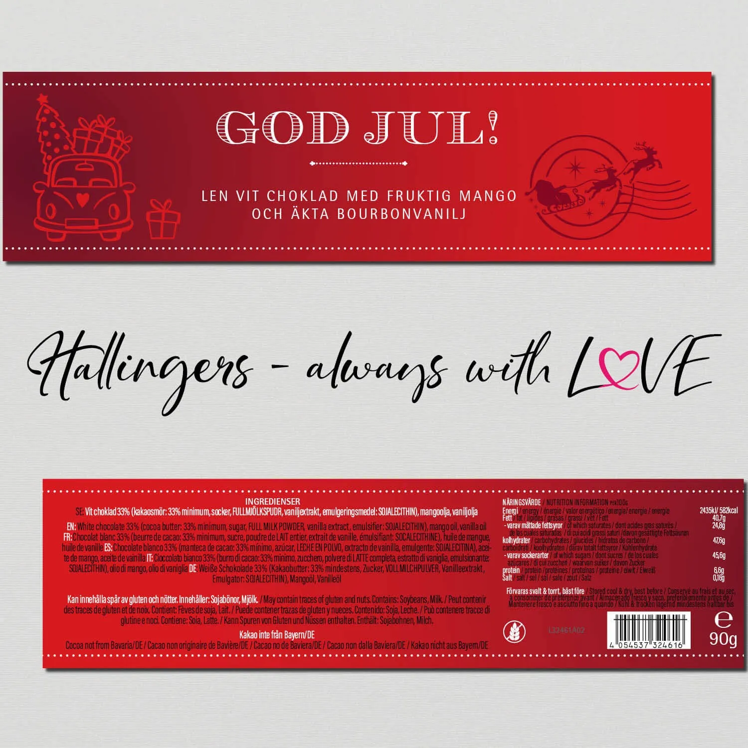 God Jul, red - Svenska (Schokoladentafel, weiß)