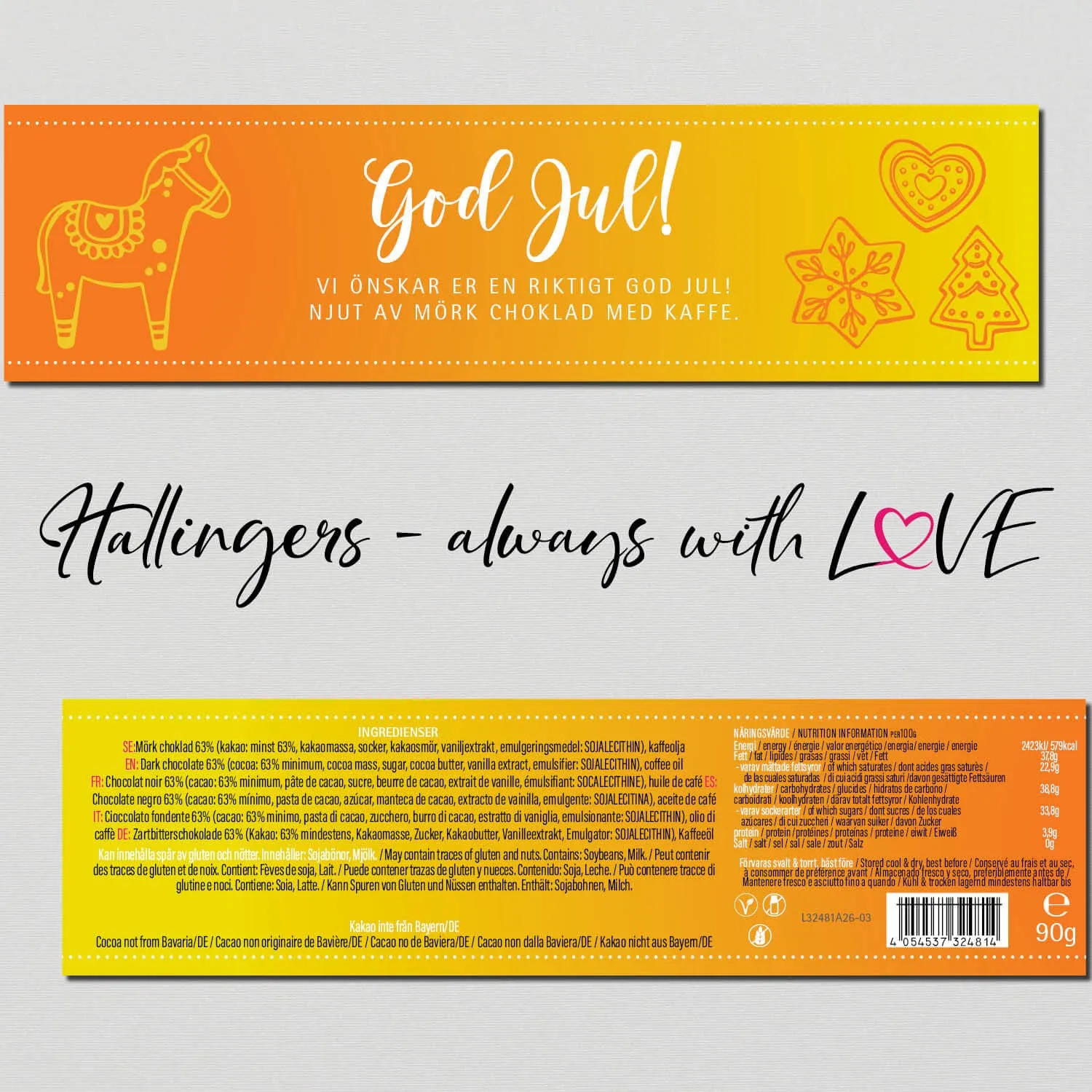 God Jul, yellow - Svenska (Schokoladentafel, Zartbitter)