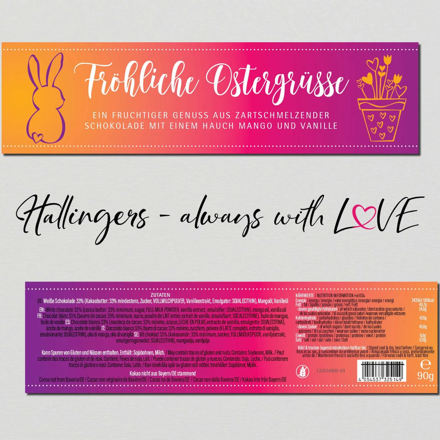 10x Fröhliche Ostergrüße (Schokoladentafel, weiß)