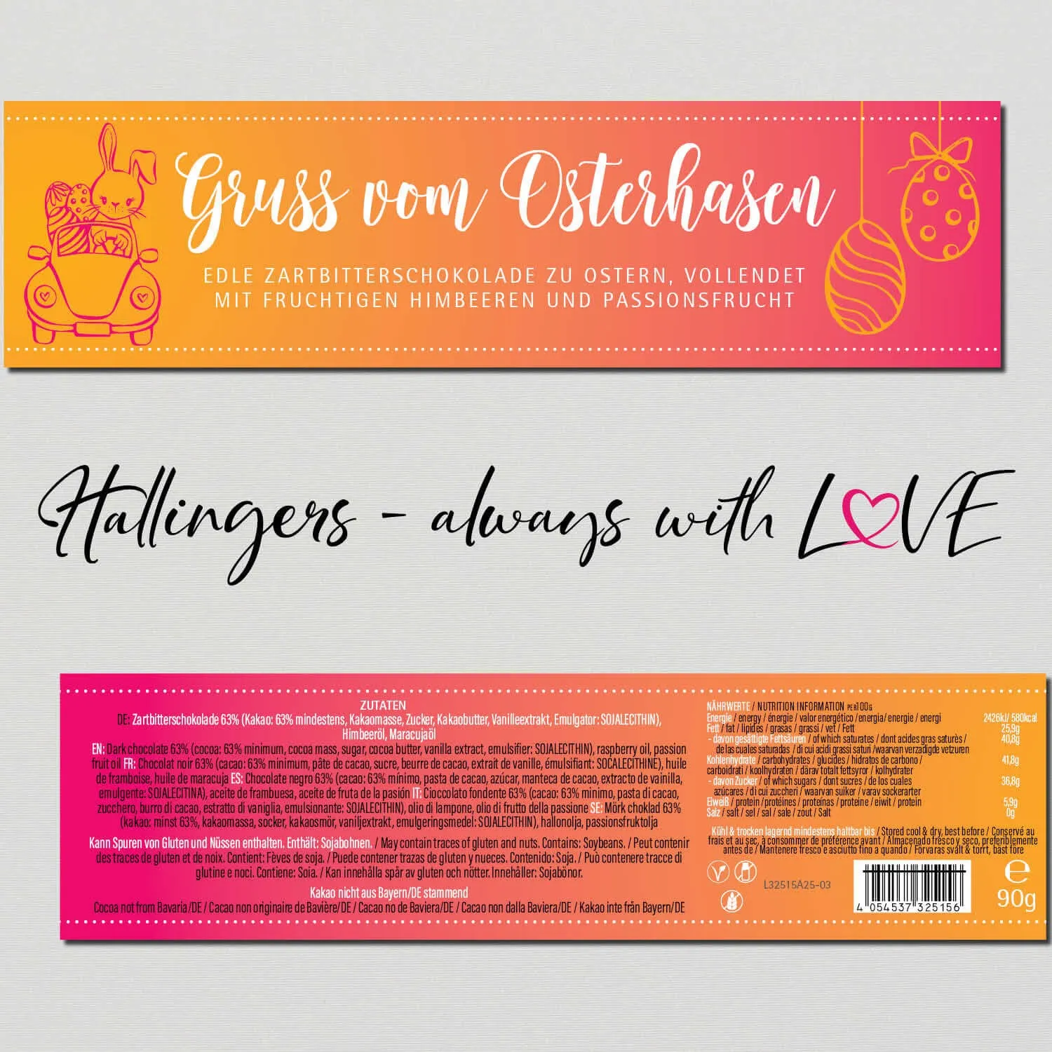 Gruß vom Osterhasen (Schokoladentafel, Zartbitter)