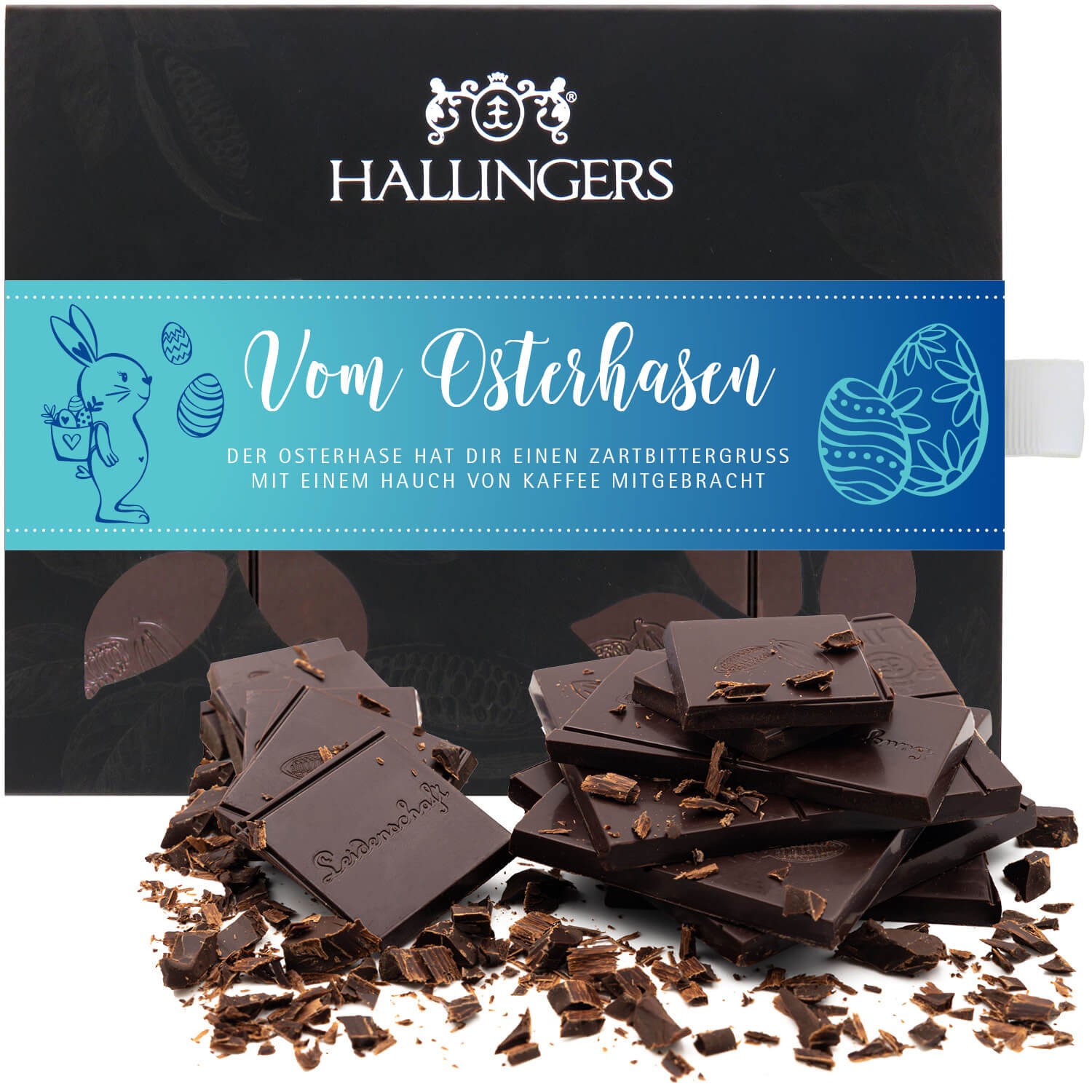 Schokoladen Geschenk Ostern - Tafel Ostergeschenke für ins Osterkörbchen, Vegane Schokolade Zartbitter mit Kaffee, edle Geschenkverpackung "Vom Osterh