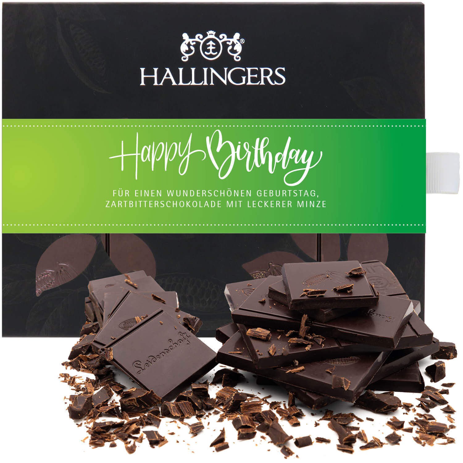 Vegane Schokolade Geburtstagsgeschenk - handmade ohne Alkohol "Happy Birthday Green" - Hallingers Genuss Manufaktur