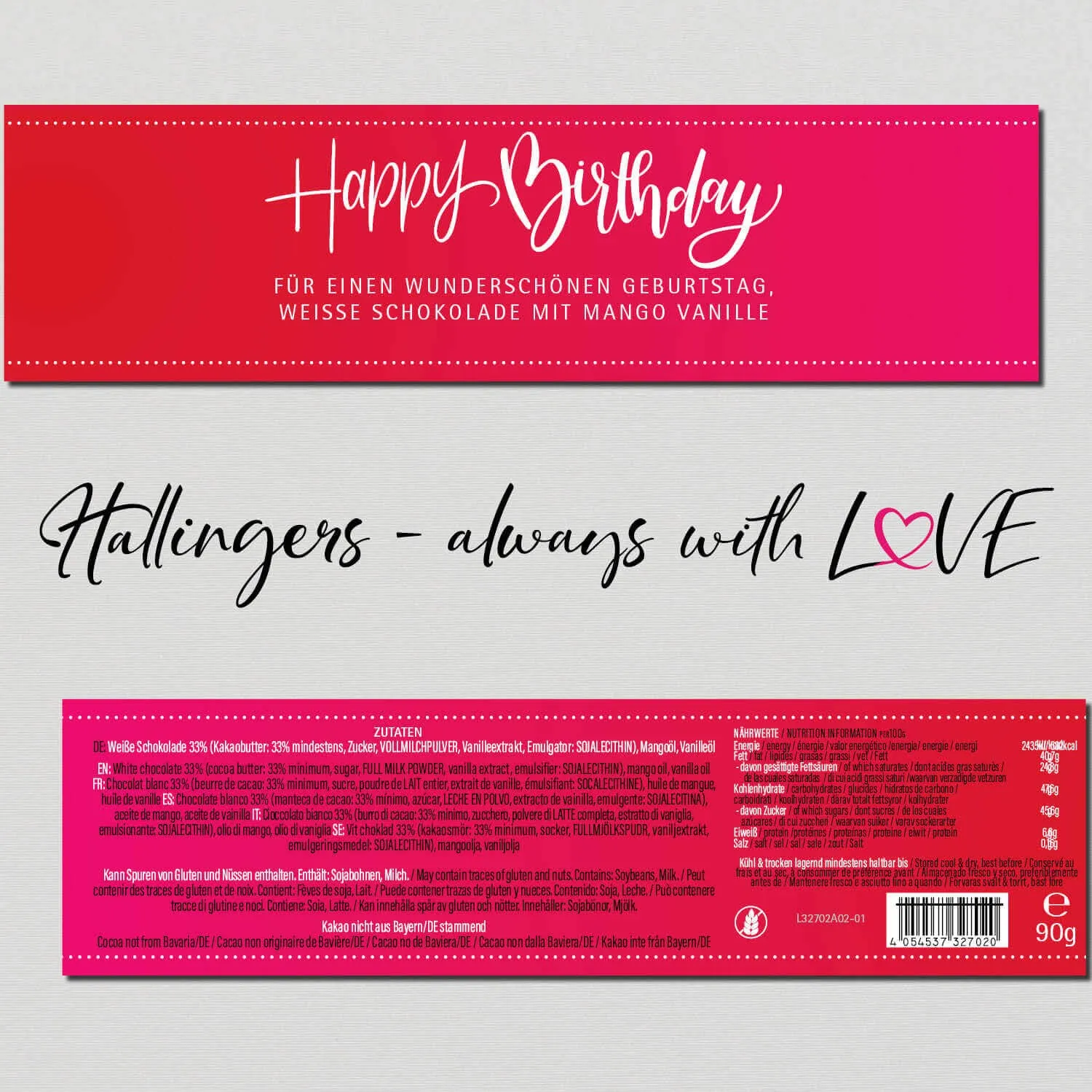 10x Happy Birthday Pink (Schokoladentafel, weiß)