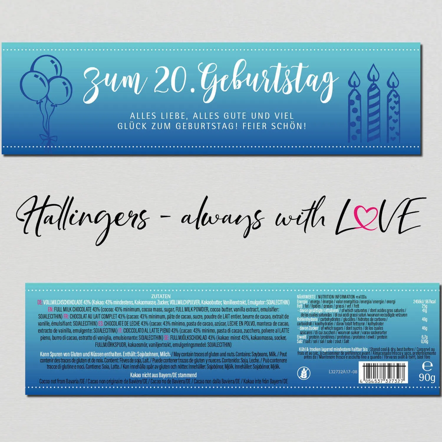 Zum 20. Geburtstag (Schokoladentafel, Vollmilch)