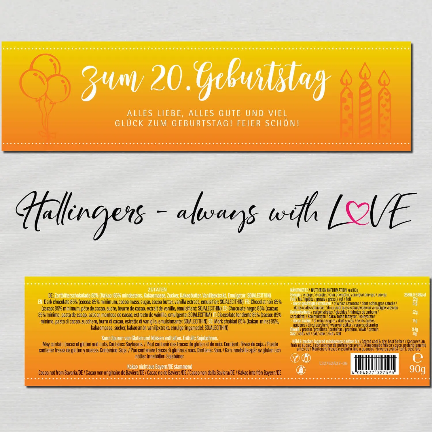 10x Zum 20. Geburtstag (Schokoladentafel, Zartbitter)