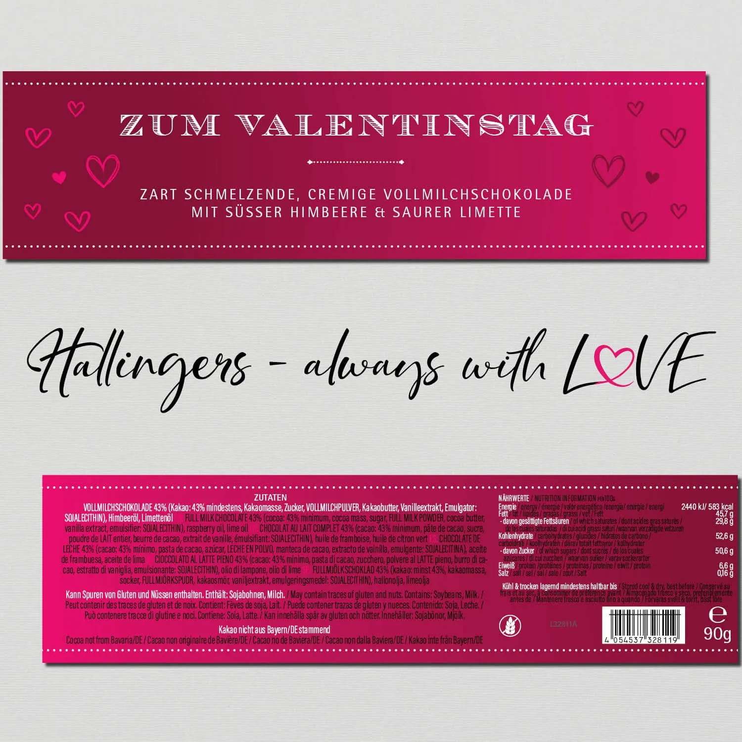 Zum Valentinstag - pink (Schokoladentafel, Vollmilch)