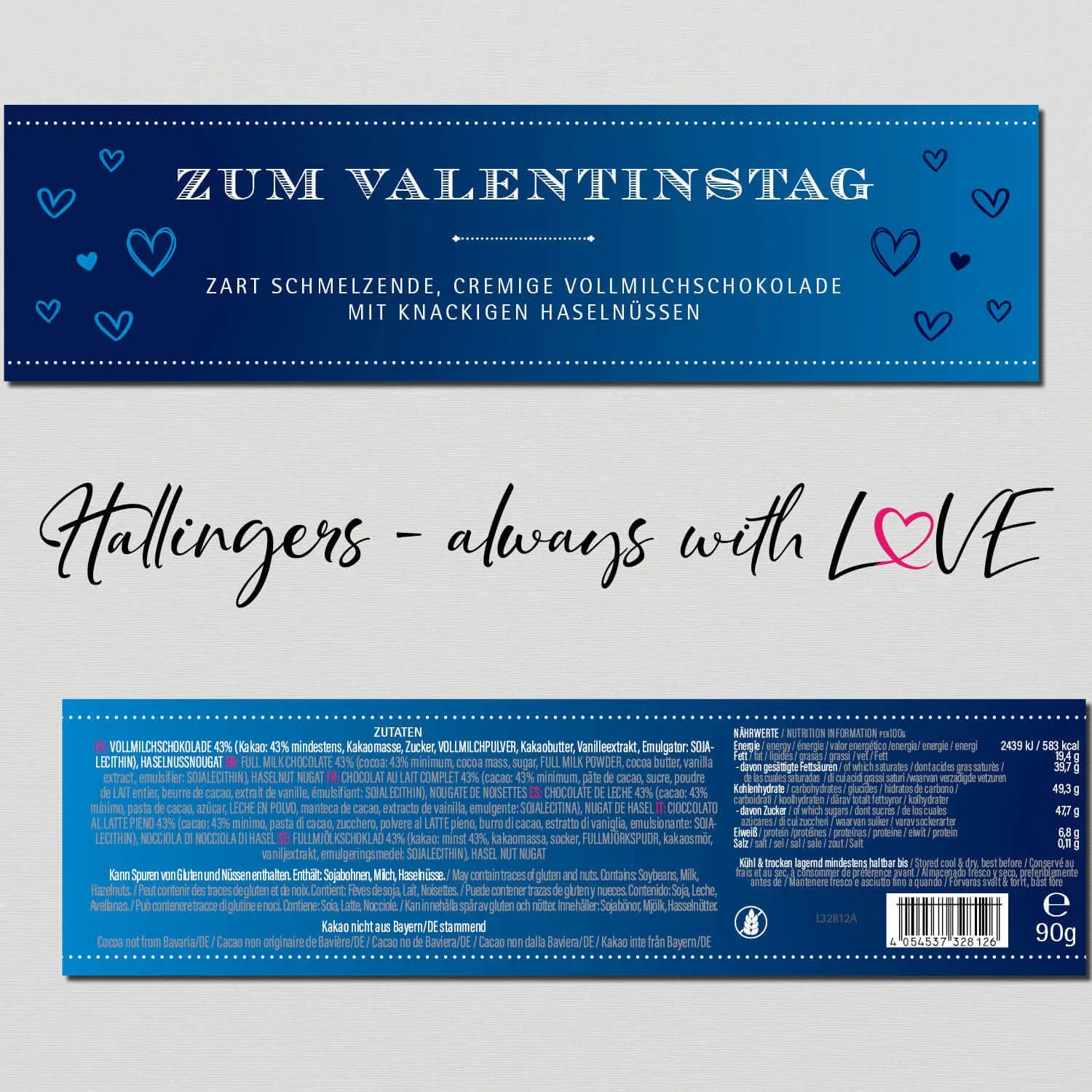 Zum Valentinstag - blue (Schokoladentafel, Vollmilch)