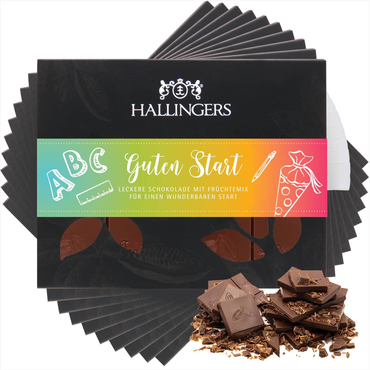 Schokoladen Geschenk - Tafel Vollmilch Edel-Kakao mit Mango & Vanille - handmade ohne Alkohol, edle Geschenkverpackung "10x Guten Start", genussvolle