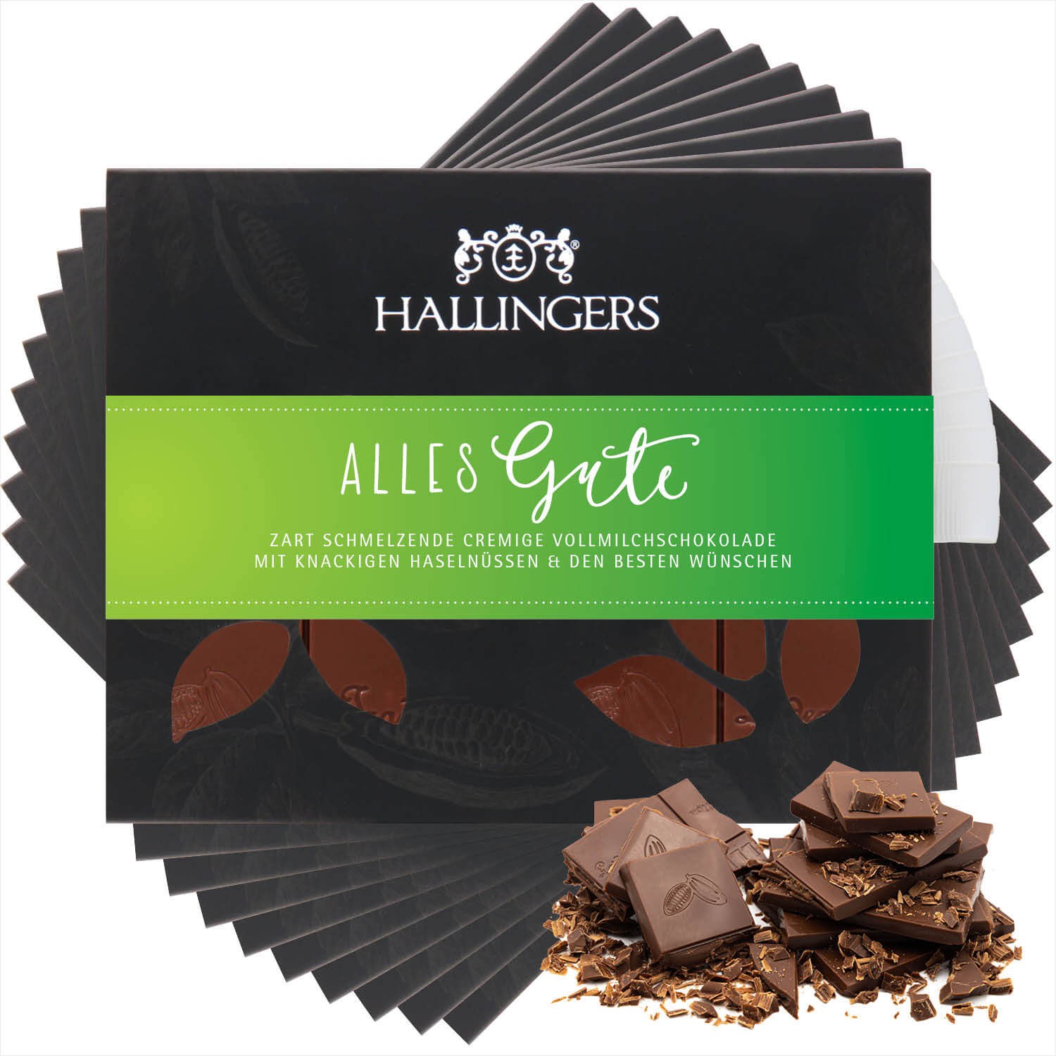 Schokolade Glückwunsch-Geschenk - handmade ohne Alkohol 10x "Alles Gute" - Hallingers Genuss Manufaktur