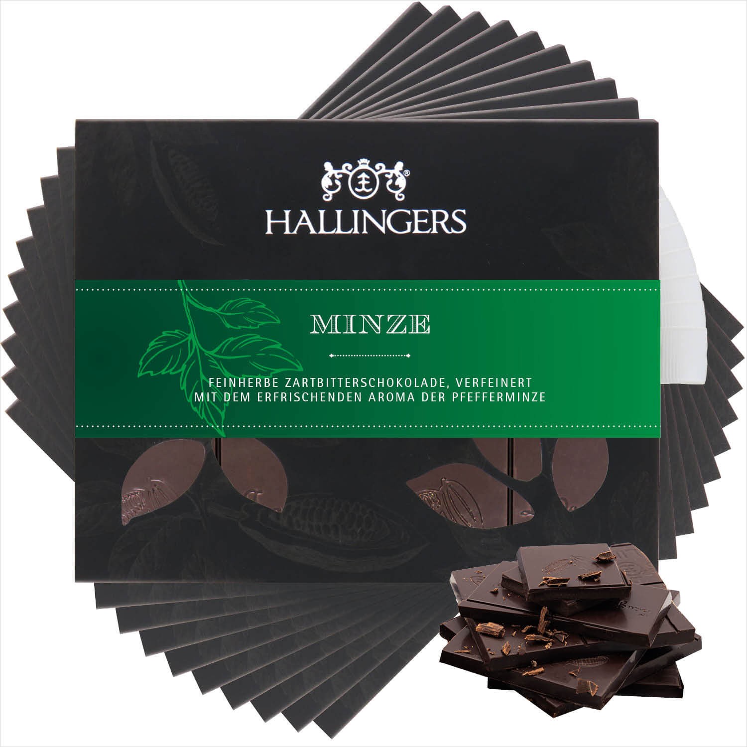 Vegane Schokolade Geschenk - handmade ohne Alkohol 10x "Minze" - Hallingers Genuss Manufaktur