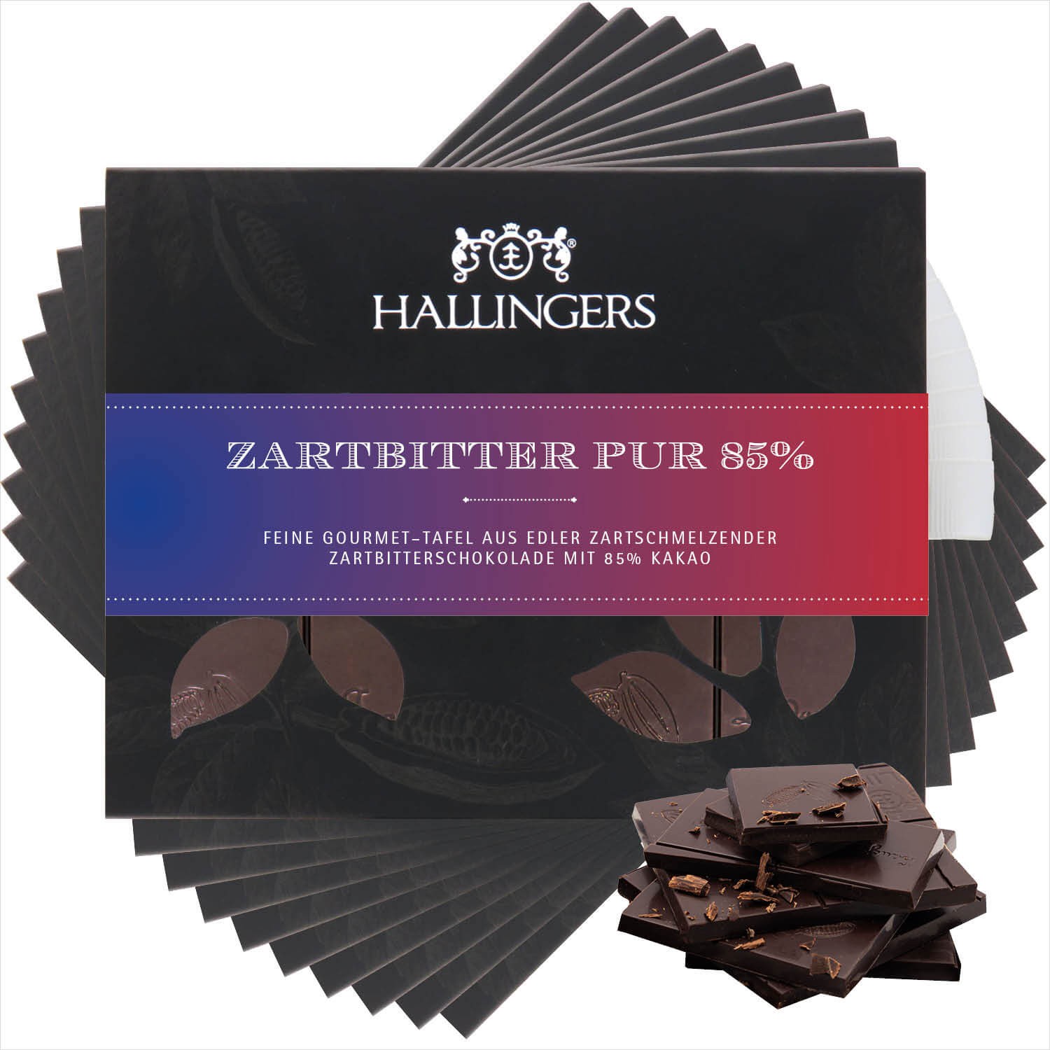 Vegane Schokolade Geschenk - handmade ohne Alkohol 10x "Zartbitter Pur 85%" - Hallingers Genuss Manufaktur