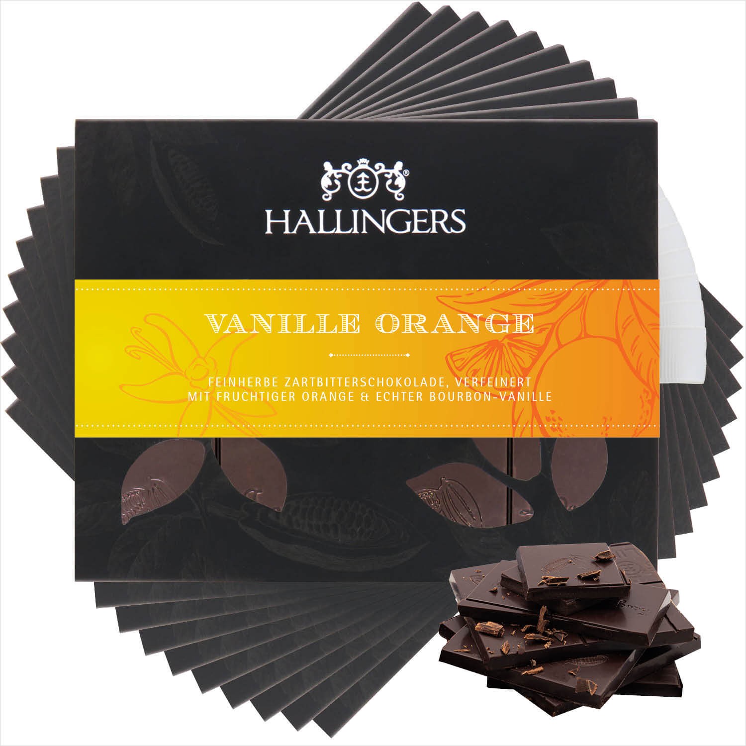 Vegane Schokolade Geschenk - handmade ohne Alkohol 10x "Vanille-Orange" - Hallingers Genuss Manufaktur