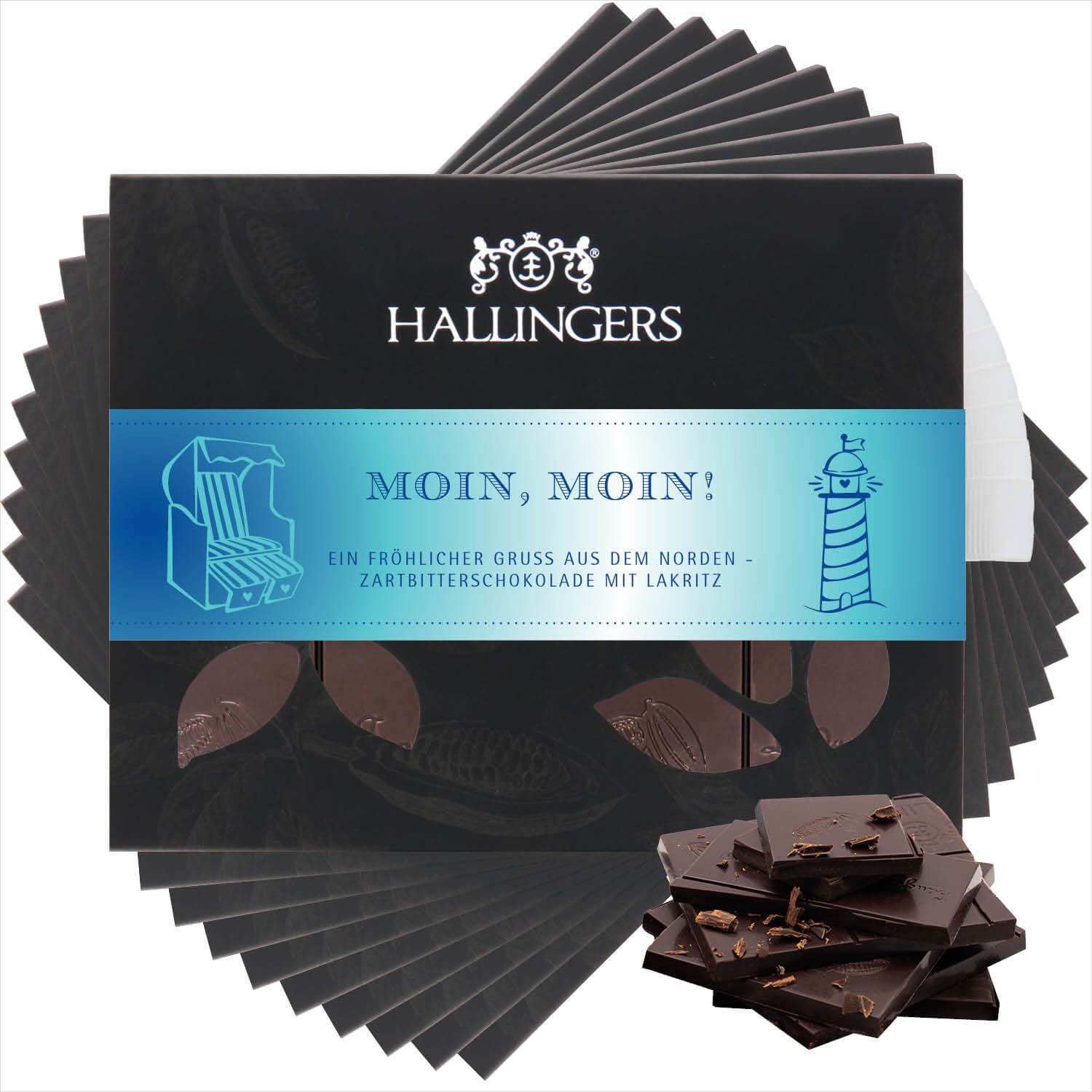 Vegane Schokolade Geschenk - handmade ohne Alkohol 10x "Moin, Moin!" - Hallingers Genuss Manufaktur