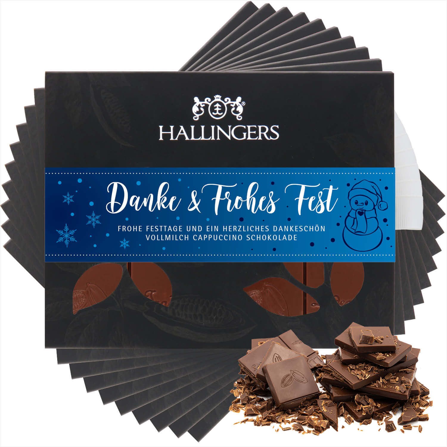 Schokolade Geschenk Weihnachten - handmade ohne Alkohol 10x "Danke & Frohes Fest" - Hallingers Genuss Manufaktur