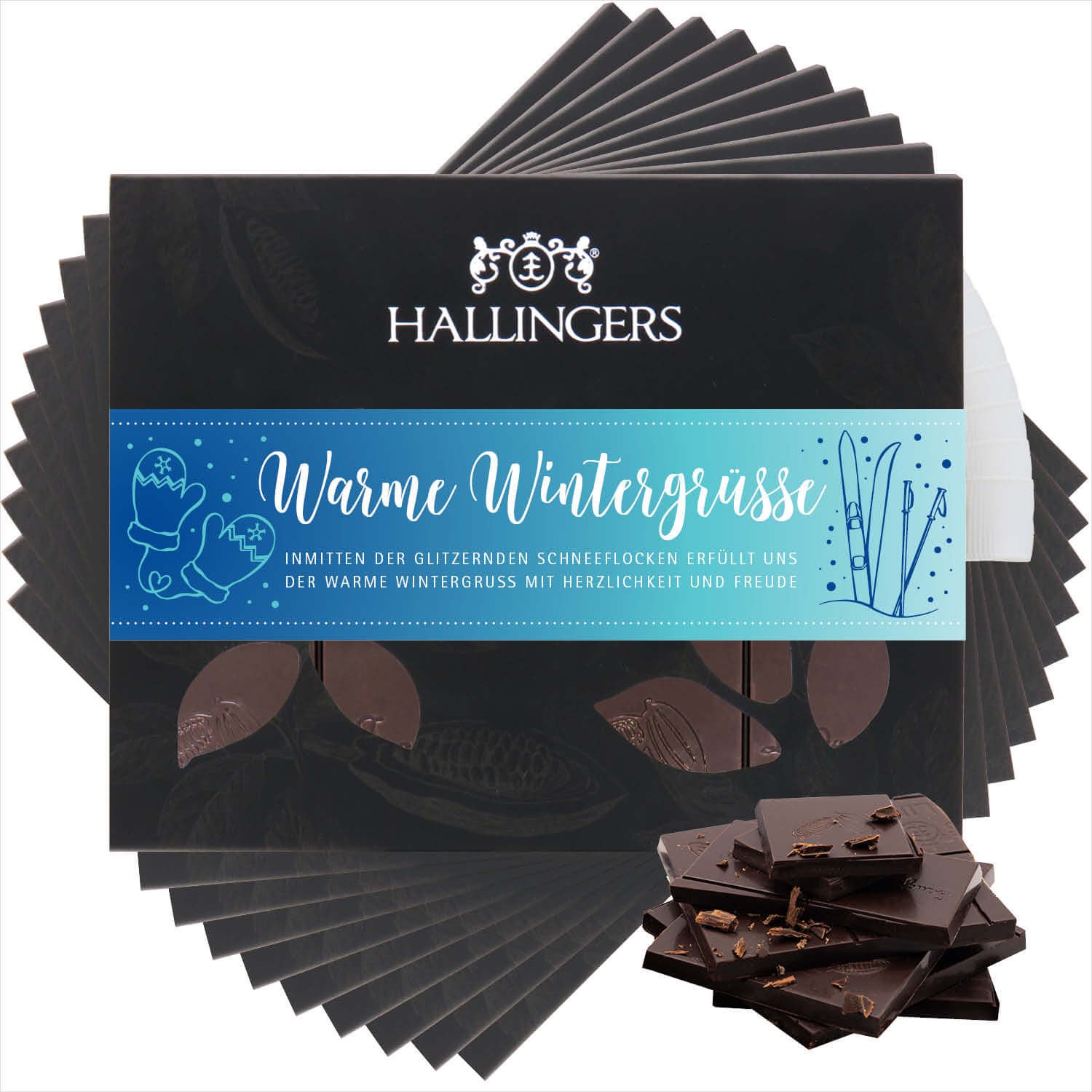 Vegane Schokolade Geschenk Weihnachten - handmade ohne Alkohol 10x "Warme Wintergrüße X Mas" - Hallingers Genuss Manufaktur