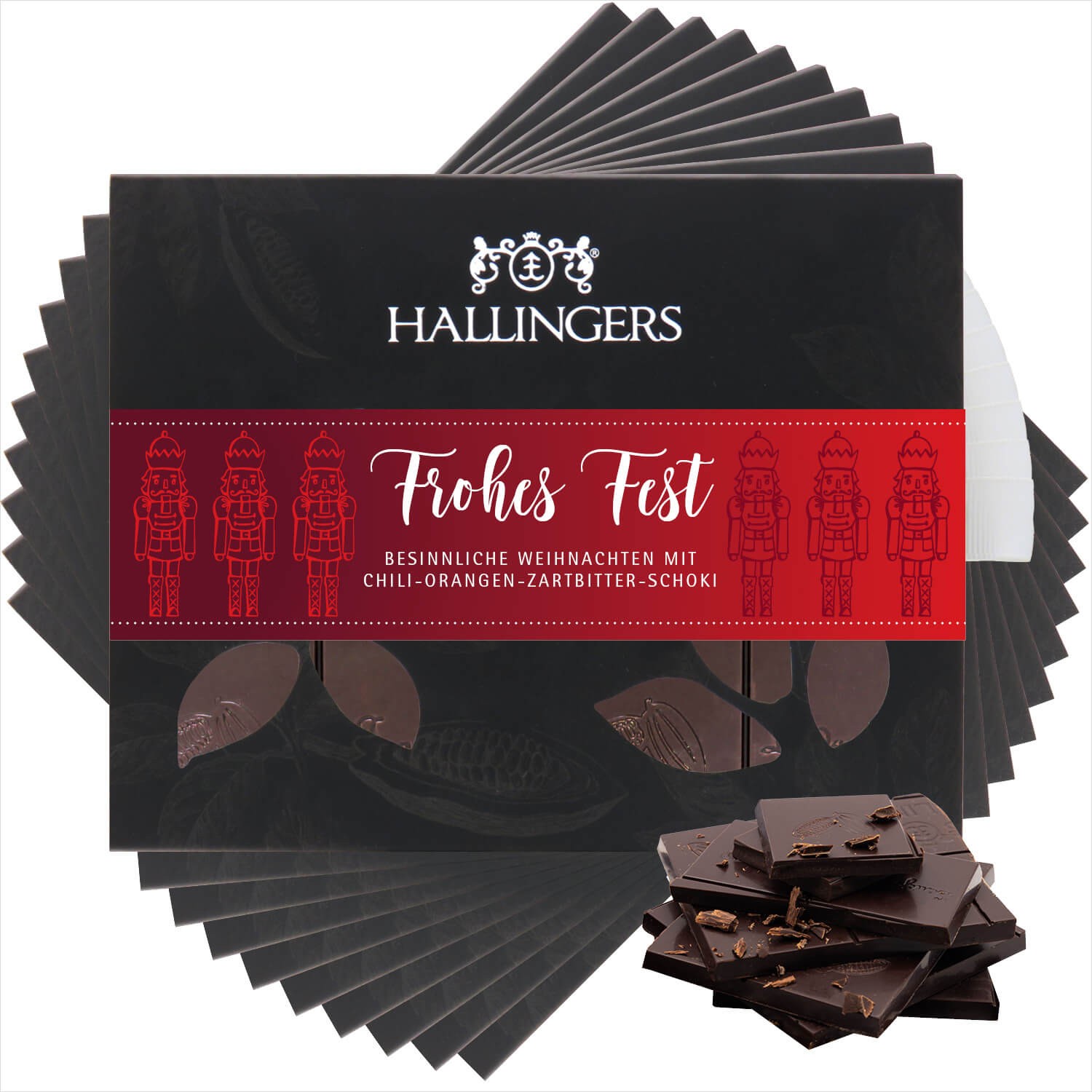 Vegane Schokolade Geschenk Weihnachten - handmade ohne Alkohol 10x "Frohes Fest" - Hallingers Genuss Manufaktur