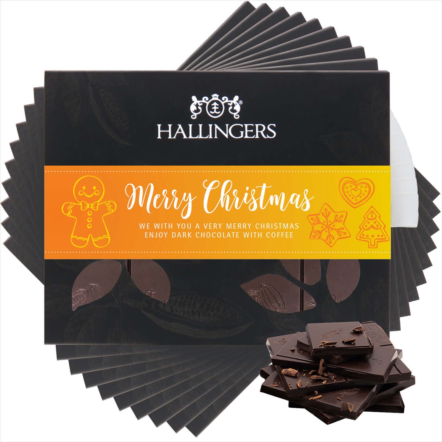 Schokoladen Geschenk Weihnachten - Tafel Vegane Schokolade Zartbitter-Edelkakao mit Kaffee - handmade ohne Alkohol, edle Geschenkverpackung "10x Merry